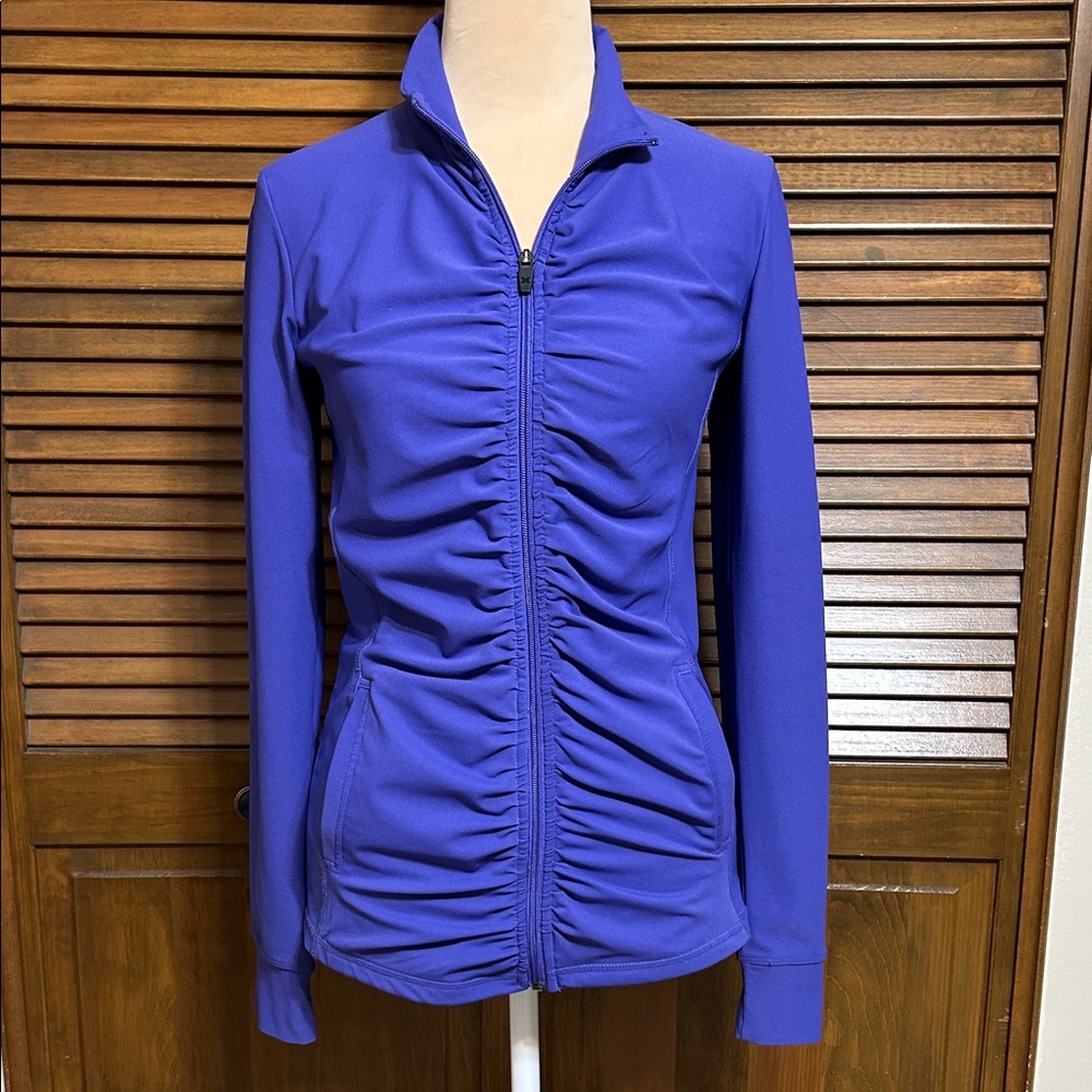 Xersion Performance Wear Purple Ruched Front Zip-Up Jacket with Pockets Size XS